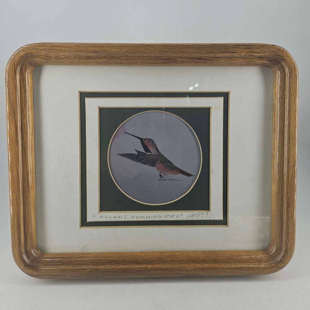 Vintage framed signed art print by R.O. Catching Allen's Hummingbird